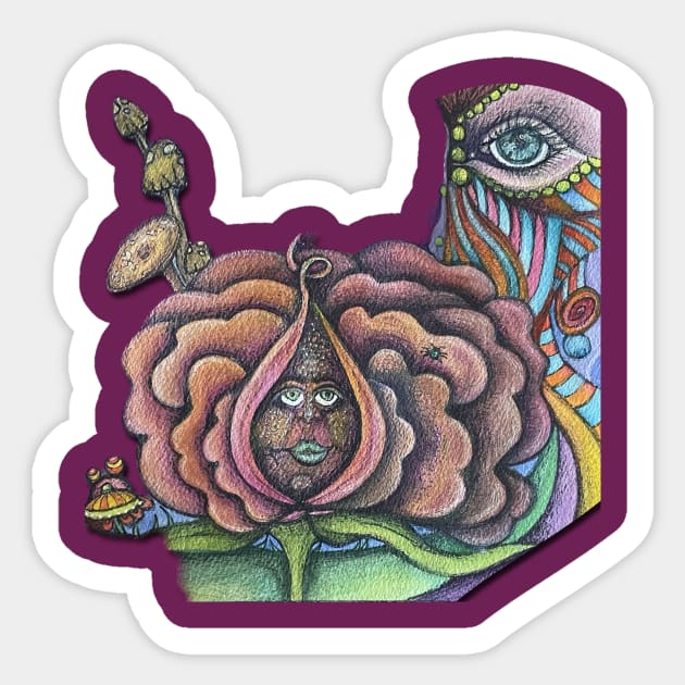 Alien Flower Sticker by Ginny Ozelton Art 